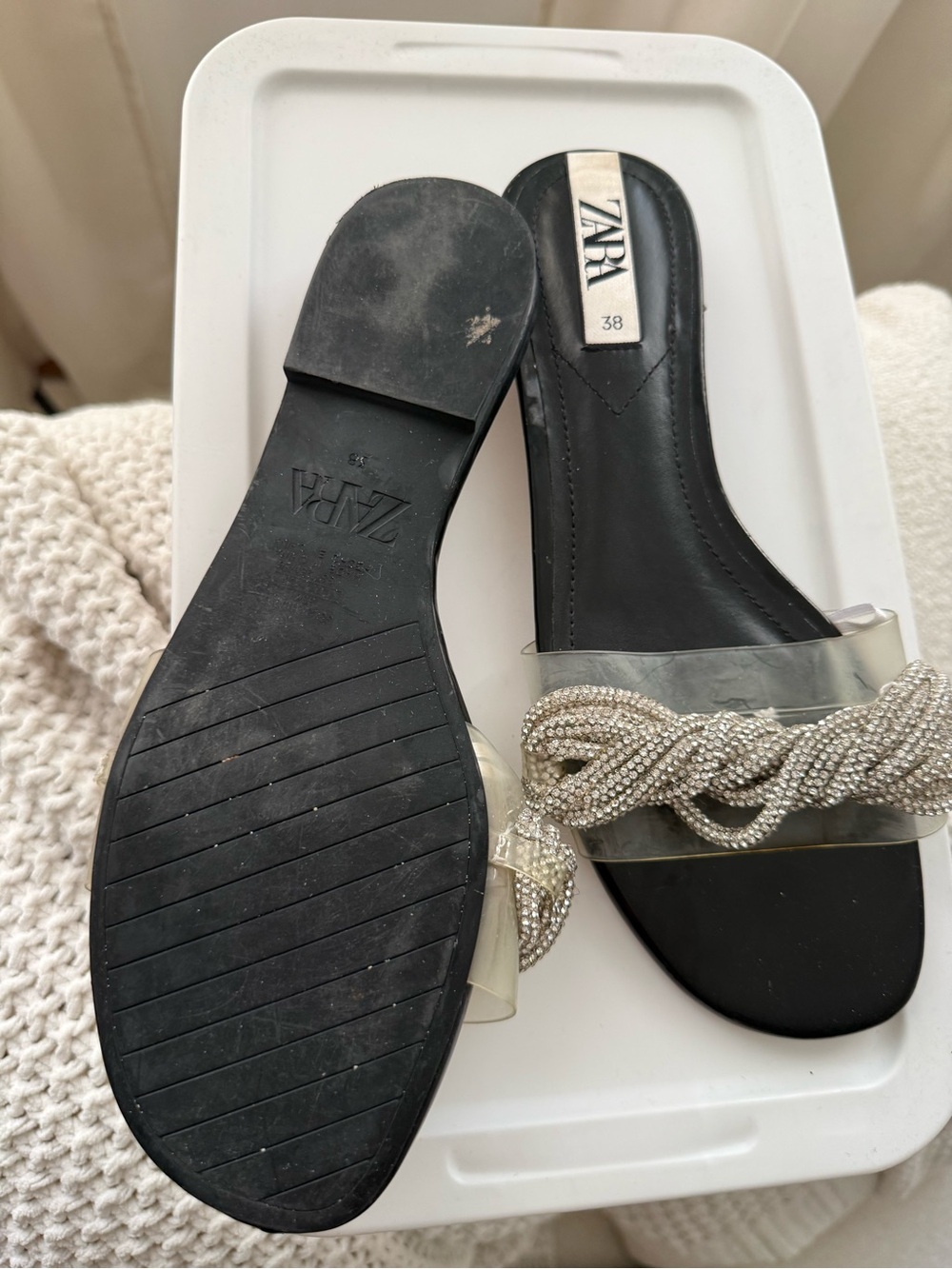 ZARA Black Slides with Clear Strap and Crystal Knot - Picture 2 of 2